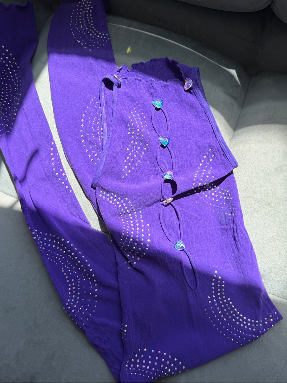 Poster Girl Purple Rhinestone Heart Catsuit Jumpsuit